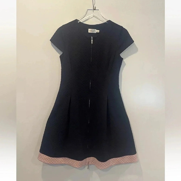 Eliza J. Zip Front Ponte Fit & Flare Dress‎ Womens Size 8 (1448) - Picture 2 of 6